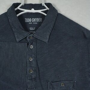 Todd Snyder Mens Navy Blue Slub Cotton Polo Shirt Canada Made Size Large - READ